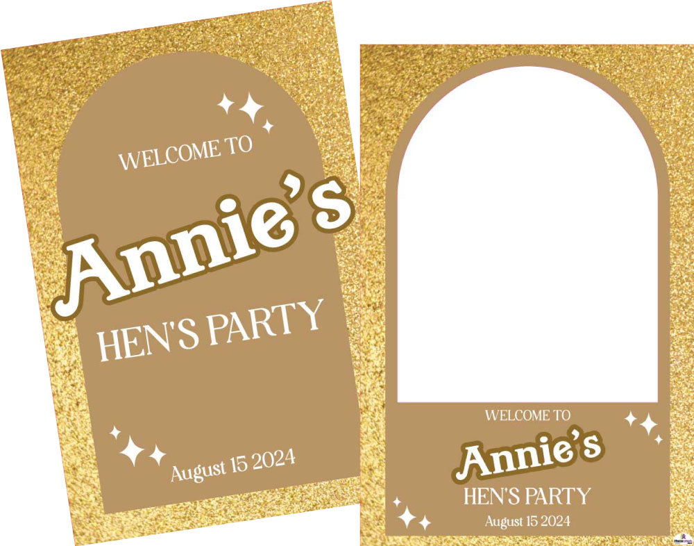 Gold Glitter Effect Welcome Board & Selfie Frame Bundle