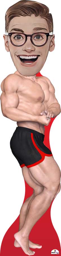 Male Body Builder with Custom Cartoon Head Cutout