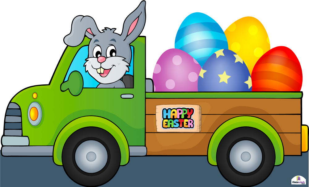 Easter Bunny in Truck Cutout with Eggs - 700mm | LifesizeCutouts